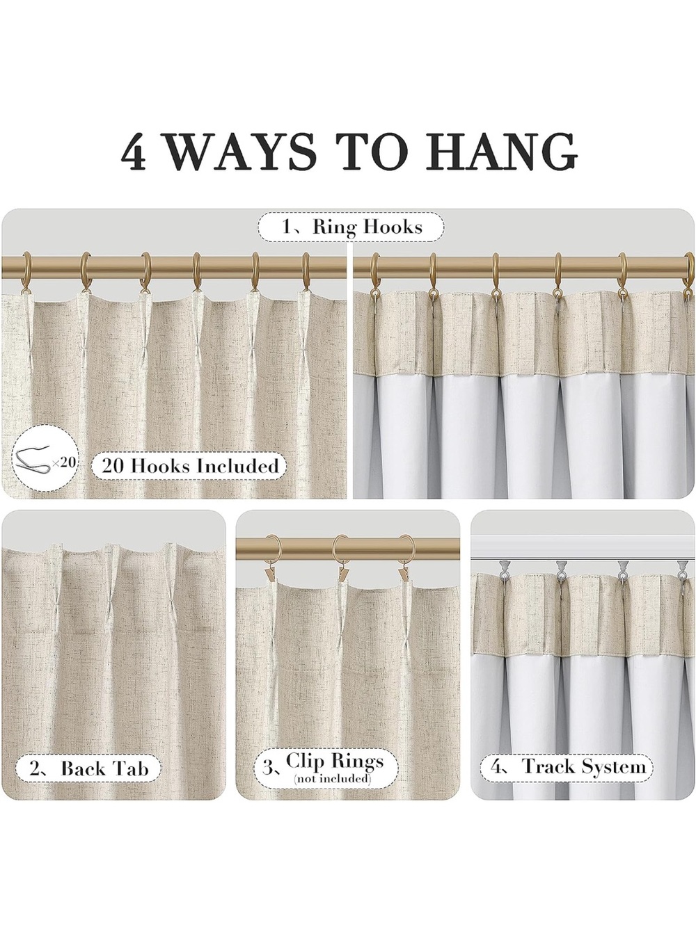Neutral Beige Blackout Curtain Panels - 2 panels 40” x 108” - Picture 4 of 6